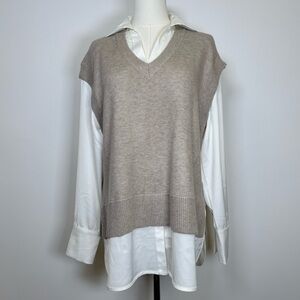 Elan All In One V-Neck Sweater Vest And Shirt Soft Cozy Women’s Size Small